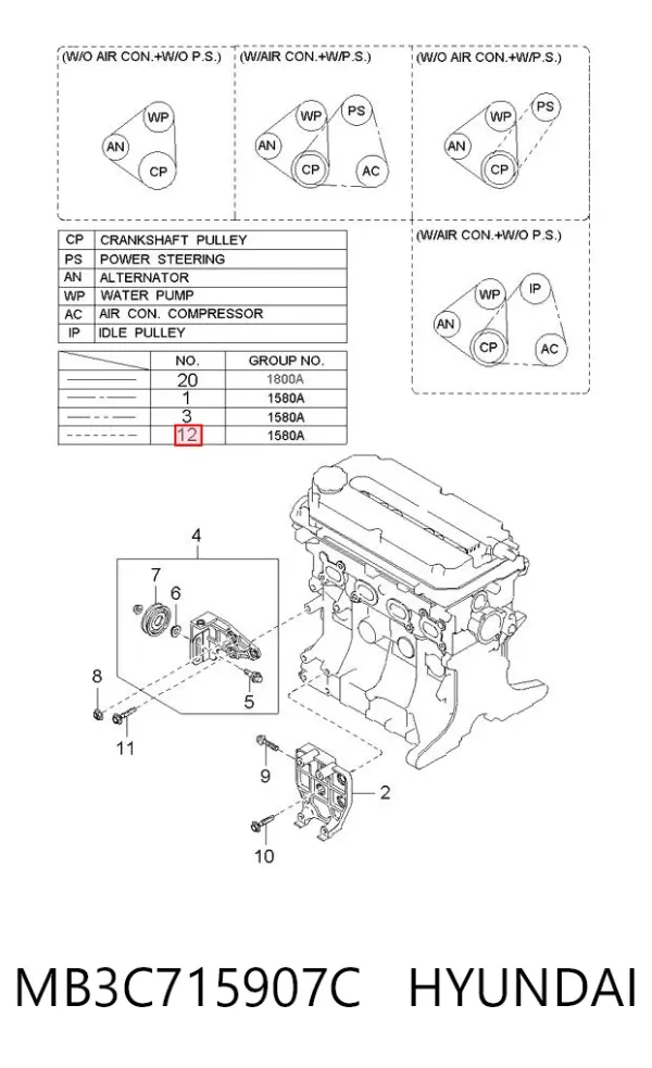 Pas napędowy mechanizmów MB3C715907C Hyundai/Kia