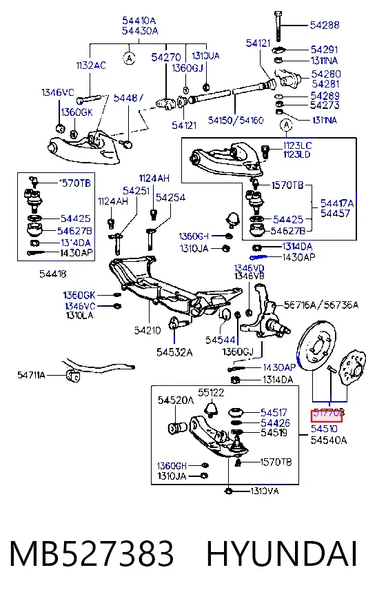 Wahacz zawieszenia przedniego dolny lewy MB527383 Hyundai/Kia