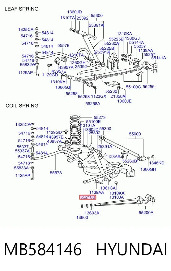 Silentblock wahacza podłużnego tylnego dolnego MB584146 Hyundai/Kia