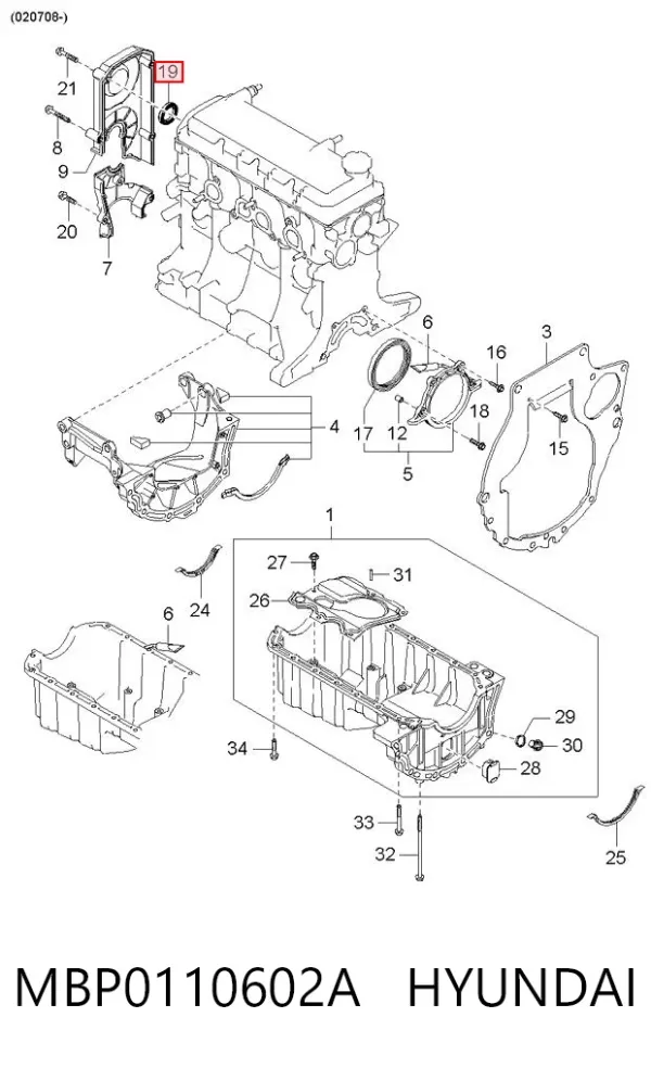 Uszczelniacz wałka rozrządu silnika MBP0110602A Hyundai/Kia