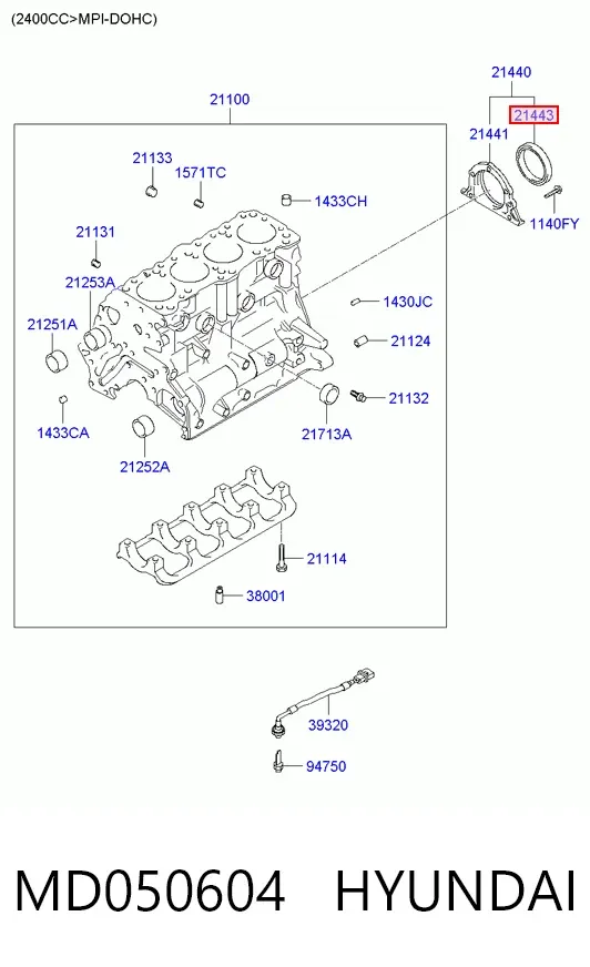 Uszczelniacz wału korbowego silnika tylny MD050604 Hyundai/Kia