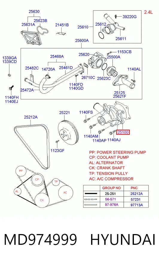 Pompa chłodząca wodna MD974999 Hyundai/Kia