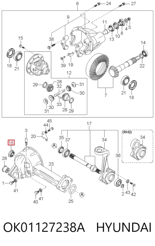 Uszczelniacz reduktora mostu przedniego OK01127238A Hyundai/Kia