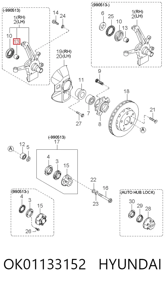 Łożysko piasty przedniej OK01133152 Hyundai/Kia