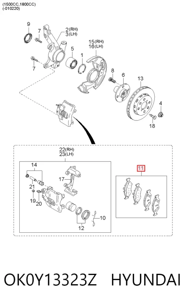 Klocki hamulcowe przednie tarczowe OK0Y13323Z Hyundai/Kia