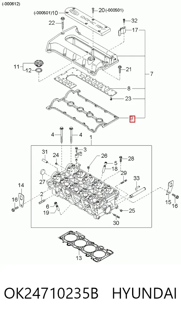 Uszczelka pokrywy zaworowej silnika OK24710235B Hyundai/Kia