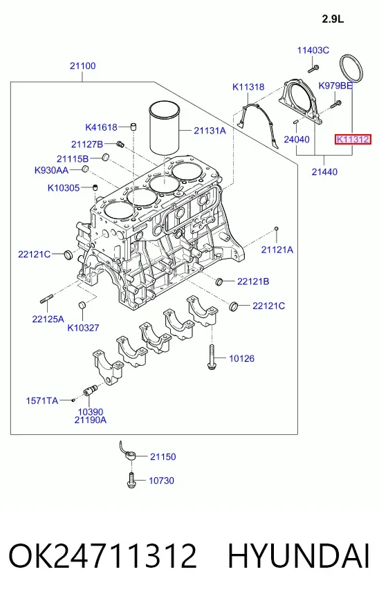 Uszczelniacz wału korbowego silnika tylny OK24711312 Hyundai/Kia