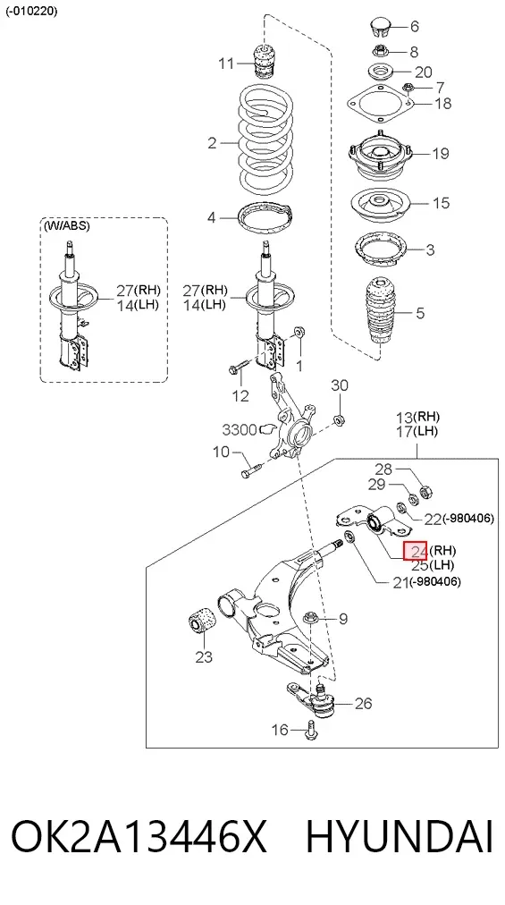 Silentblock przedniego wahacza dolnego OK2A13446X Hyundai/Kia