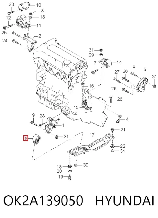 Poduszka (podpora) silnika przednia OK2A139050 Hyundai/Kia