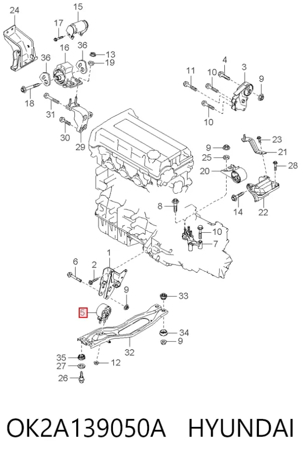 Poduszka (podpora) silnika przednia OK2A139050A Hyundai/Kia