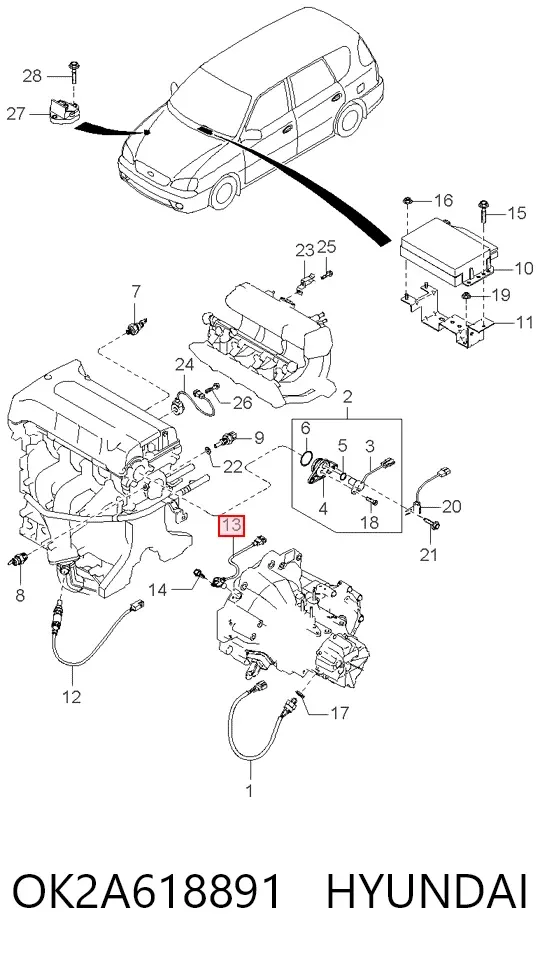 Czujnik położenia wału korbowego OK2A618891 Hyundai/Kia