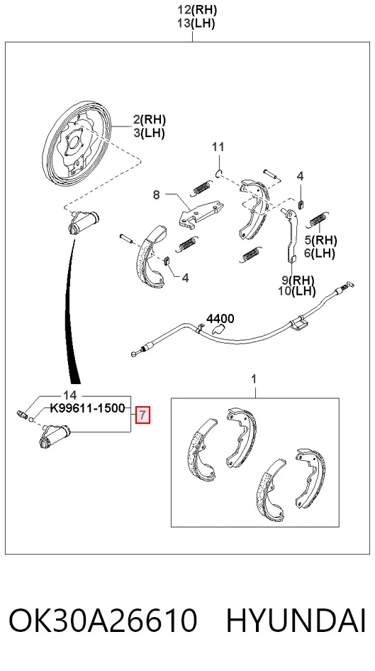 Cylinder hamulcowy roboczy tylny OK30A26610 Hyundai/Kia