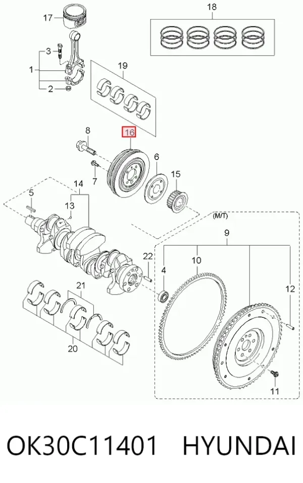 Koło pasowe wału korbowego OK30C11401 Hyundai/Kia