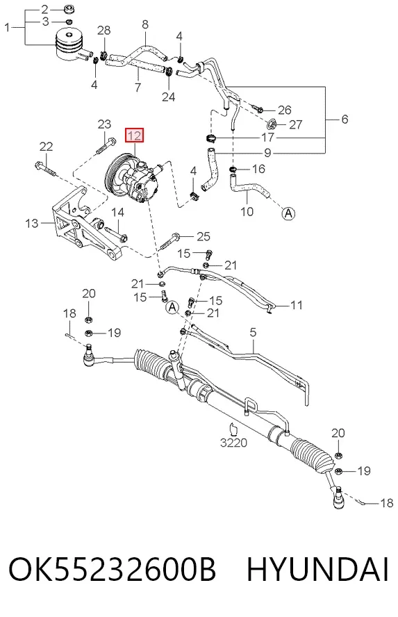 Pompa wspomagania hydraulicznego kierownicy OK55232600B Hyundai/Kia