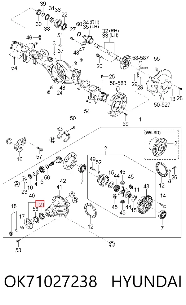 Uszczelniacz końcówki reduktora mostu tylnego OK71027238 Hyundai/Kia