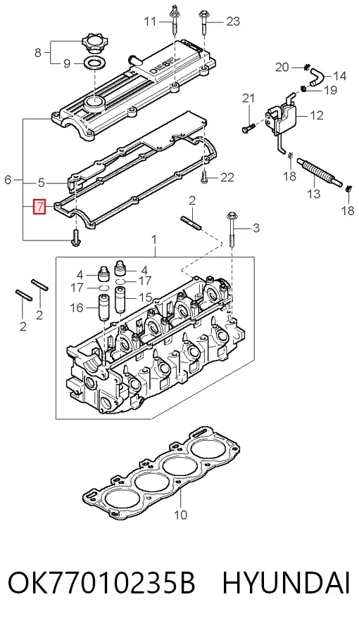 Uszczelka pokrywy zaworowej silnika OK77010235B Hyundai/Kia
