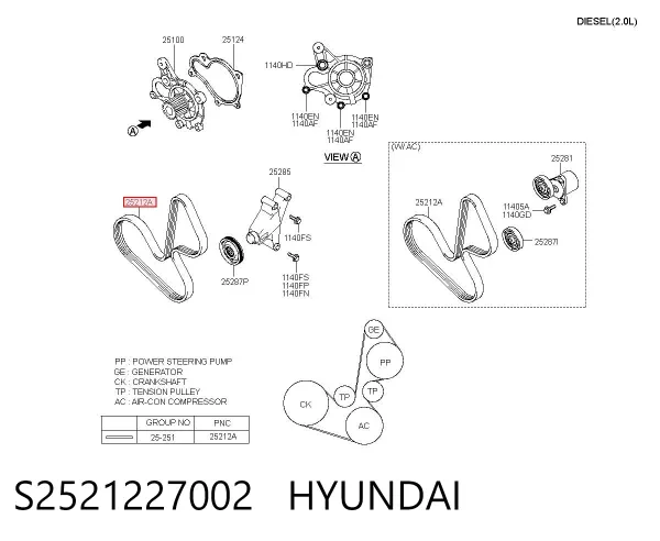 Pas napędowy mechanizmów S2521227002 Hyundai/Kia