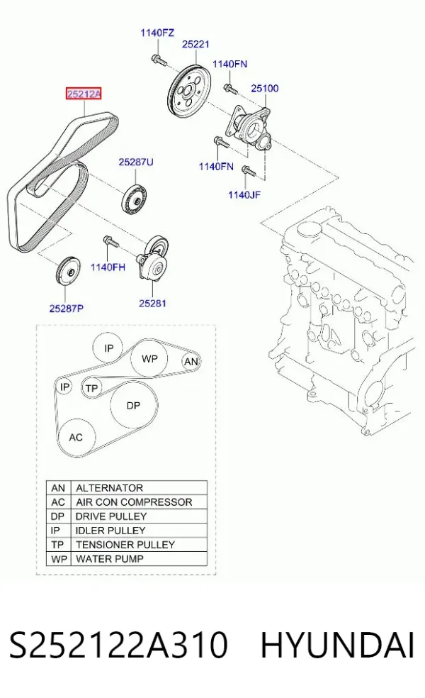 Pas napędowy mechanizmów S252122A310 Hyundai/Kia
