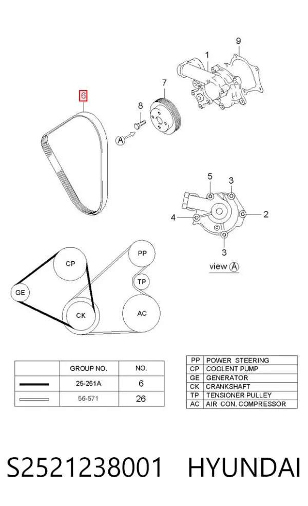 Pas napędowy mechanizmów S2521238001 Hyundai/Kia