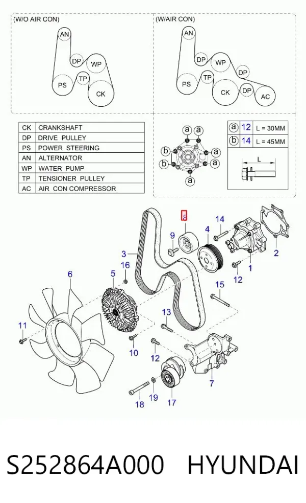 Rolka napinacza paska napędowego S252864A000 Hyundai/Kia