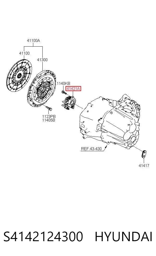Cylinder roboczy sprzęgła (wysprzęglik) w komplecie z łożyskiem wyciskowym S4142124300 Hyundai/Kia