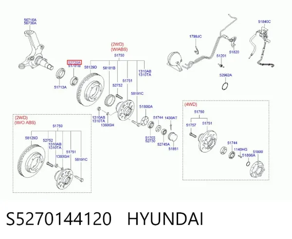 Lożysko piasty przedniej wewnętrzne S5270144120 Hyundai/Kia