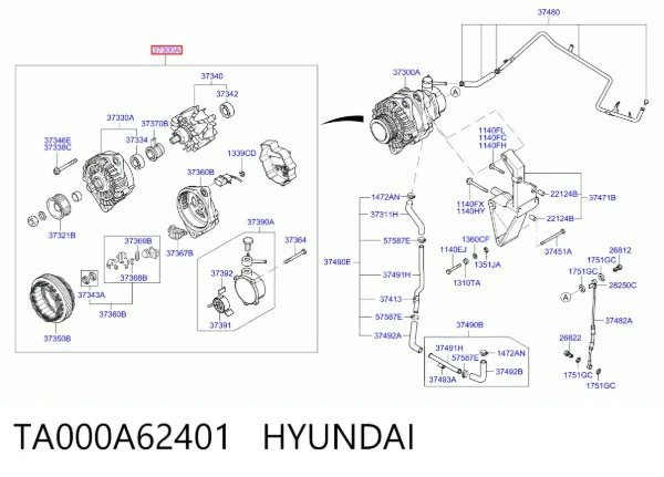 Alternator TA000A62401 Hyundai/Kia