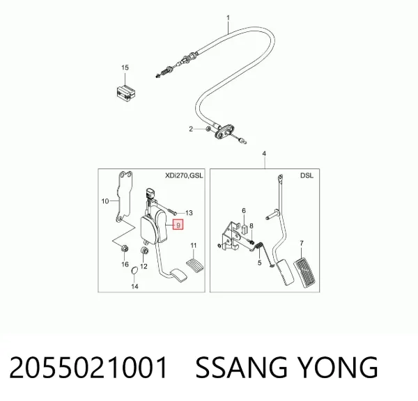 Pedał przyspieszenia (gazu) 2055021001 Ssang Yong