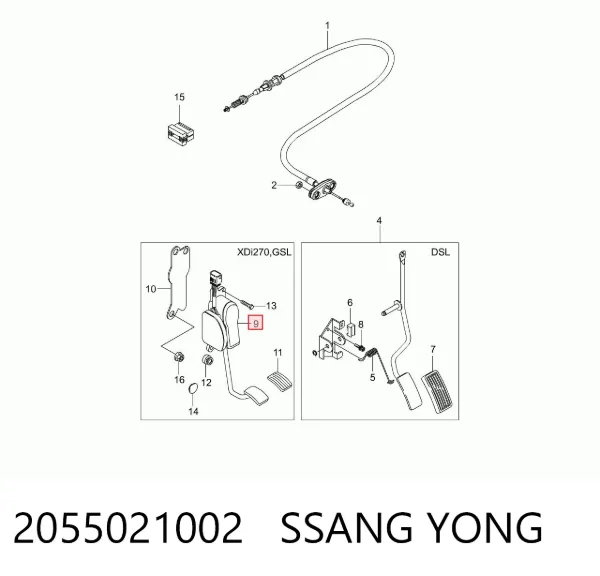 Pedał przyspieszenia (gazu) 2055021002 Ssang Yong