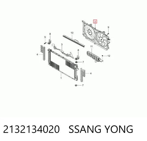 Dyfuzor chłodnicy, w komplecie z silnikiem i wirnikiem 2132134020 Ssang Yong