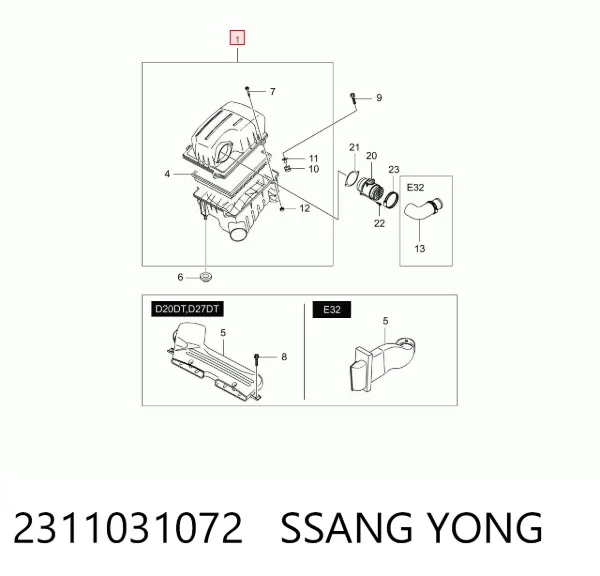 Obudowa filtra powietrza SsangYong Kyron 