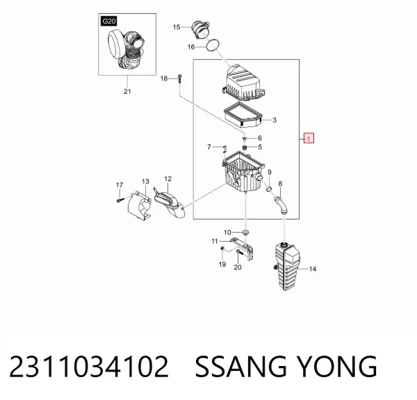 Obudowa filtra powietrza SsangYong Actyon 