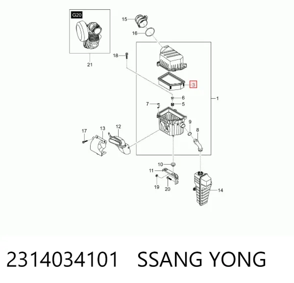 Filtr powietrza 2314034101 Ssang Yong