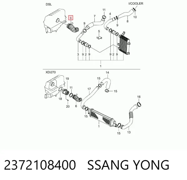 Króciec powietrza, przepływomierz 2372108400 Ssang Yong