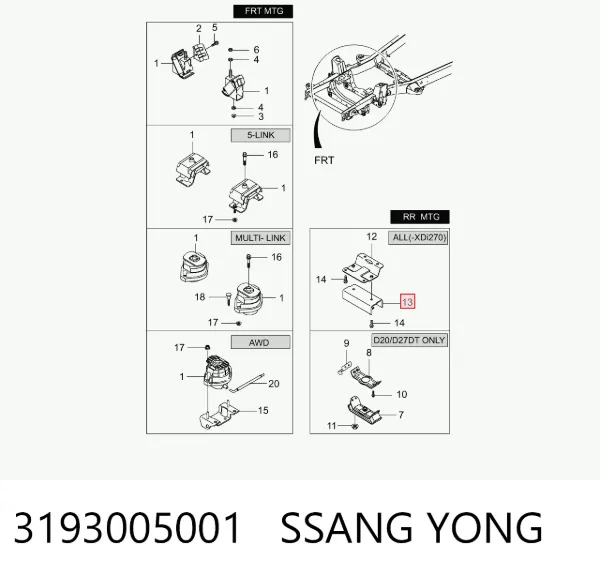 Poduszka (podpora) silnika tylna 3193005001 Ssang Yong