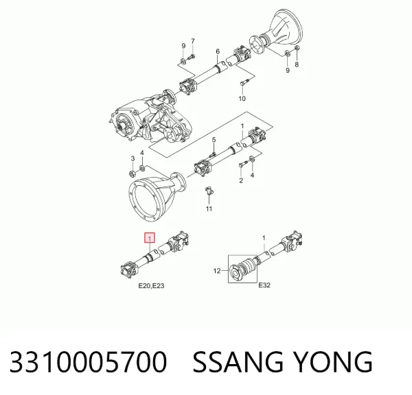Wał Cardana, do mostu przedniego 3310005700 Ssang Yong