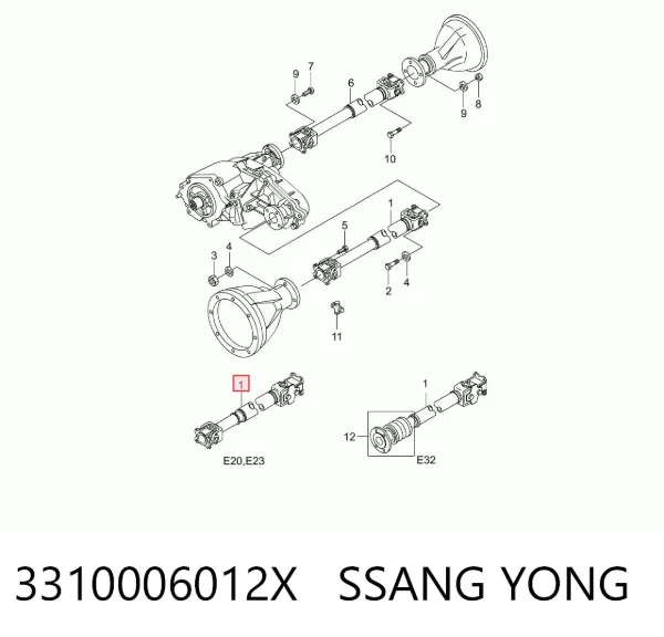 Wał Cardana, do mostu przedniego 3310006012X Ssang Yong