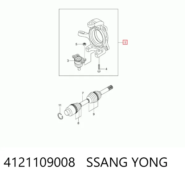 Czop (zwrotnica) przedni lewy 4121109008 Ssang Yong