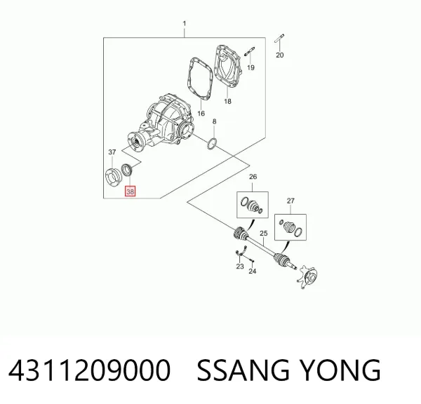 Uszczelniacz końcówki reduktora mostu tylnego 4311209000 Ssang Yong