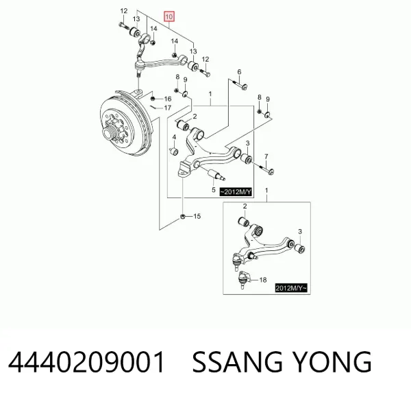 Wahacz zawieszenia przedniego prawy górny 4440209001 Ssang Yong