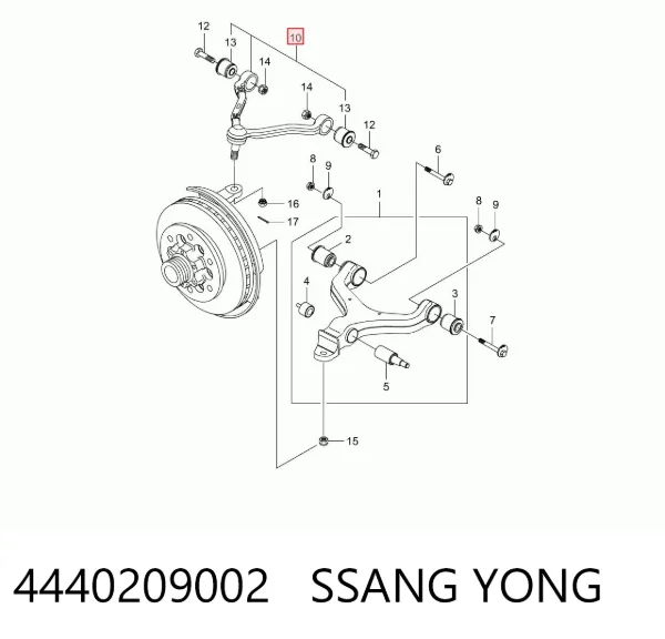 Wahacz zawieszenia przedniego prawy górny 4440209002 Ssang Yong