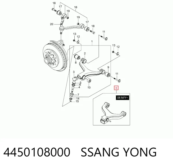 Wahacz zawieszenia przedniego dolny lewy 4450108000 Ssang Yong
