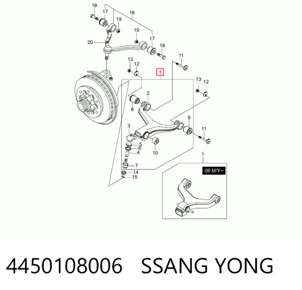 Wahacz zawieszenia przedniego dolny lewy 4450108006 Ssang Yong