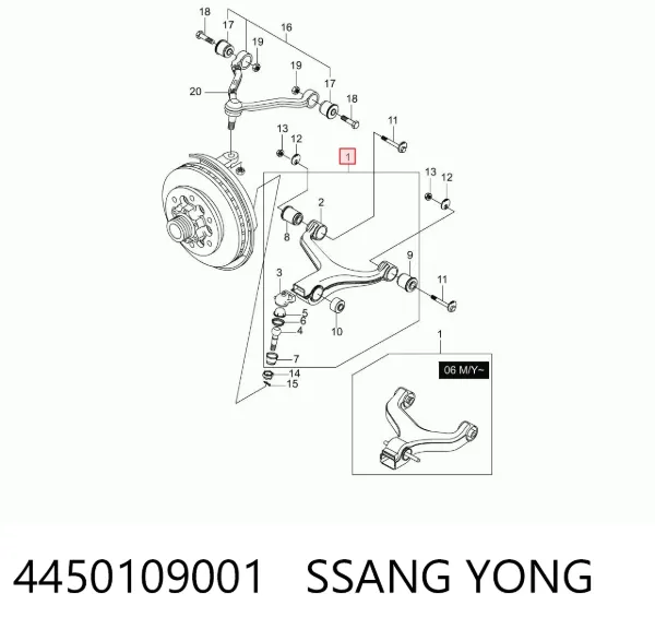 Wahacz zawieszenia przedniego dolny lewy 4450109001 Ssang Yong