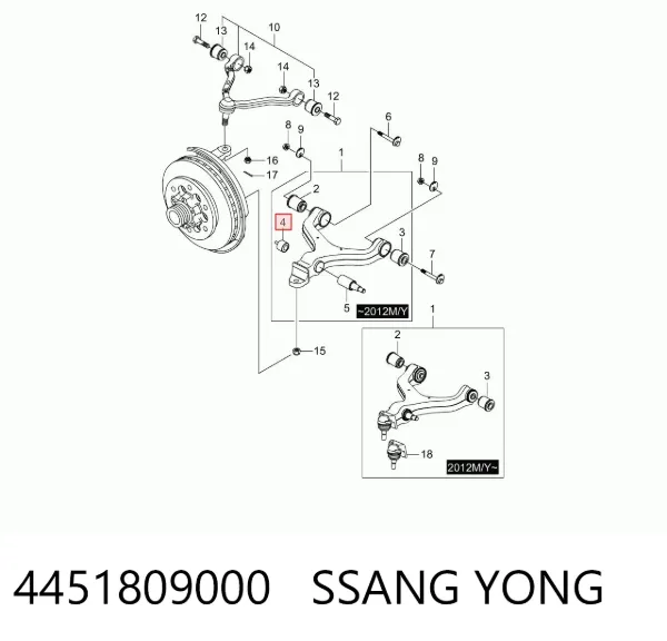 Silentblock przedniego wahacza dolnego 4451809000 Ssang Yong