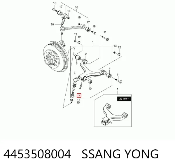 Osłona sworznia wahacza dolnego = osłona sworznia zwrotnicy dolnego  (dwie nazwy) 4453508004 Ssang Yong