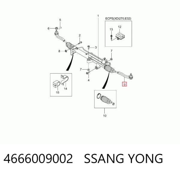 Końcówka drążka kierowniczego zewnętrzna 4666009002 Ssang Yong