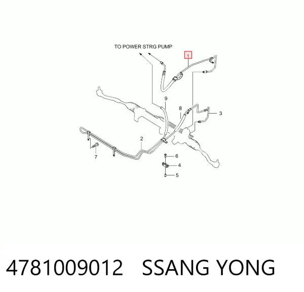 Przewód hydraulicznego układu wspomagania wysokiego ciśnienia, od pompy do maglownicy (mechanizmu) 4781009012 Ssang Yong