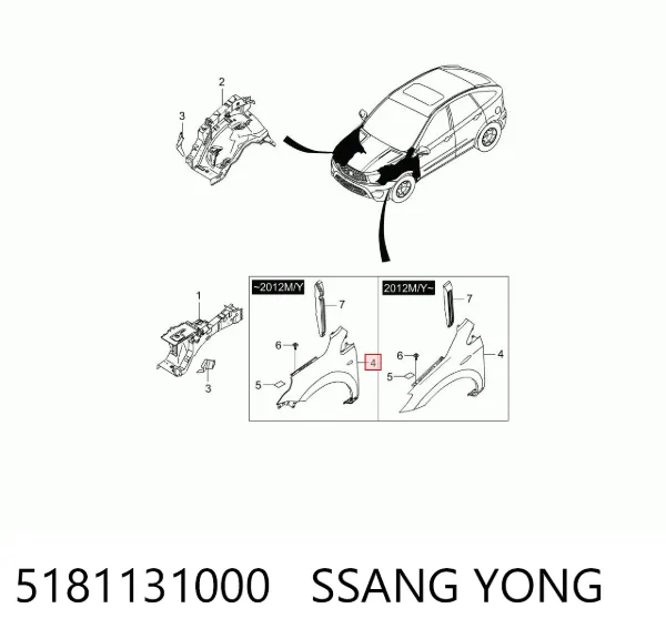 Błotnik przedni lewy 5181131000 Ssang Yong