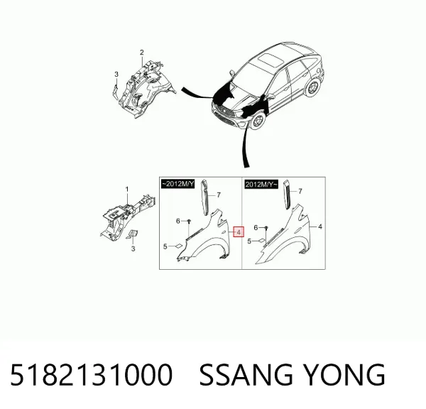 Błotnik przedni prawy 5182131000 Ssang Yong